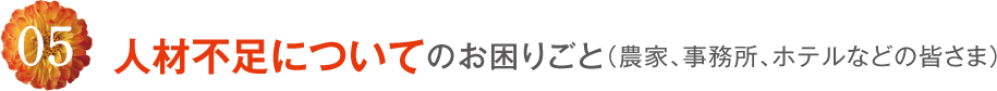 05 人材不足についてのお困りごと（農家、事務所、ホテルなどの皆さま）